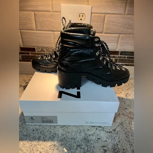 NWT Schutz Black Lace up Boots - Picture 7 of 10